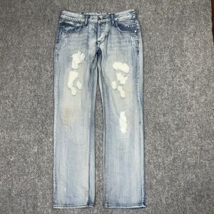 Dinamit Jeans Mens  Size 32 Blue Denim Button Fly distressed light wash straight